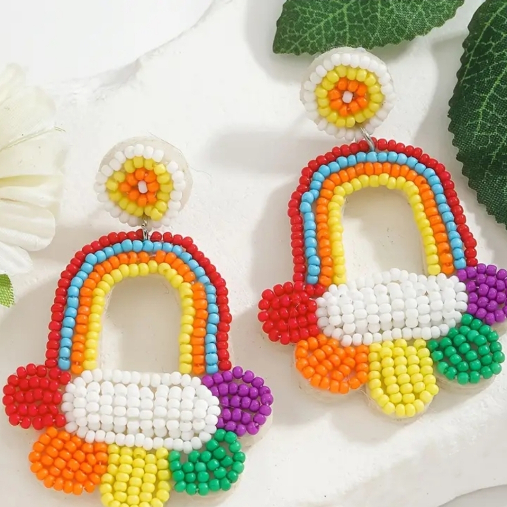 Colorful Beaded Rainbow Earrings Rainbow Clouds
